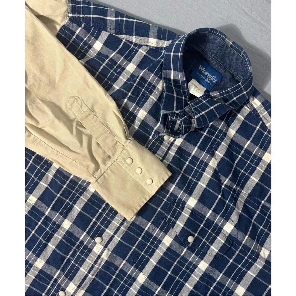 Vintage Wrangler Western Long Sleeve Shirt Pearl Snap Striped Men XL Blue FLAW